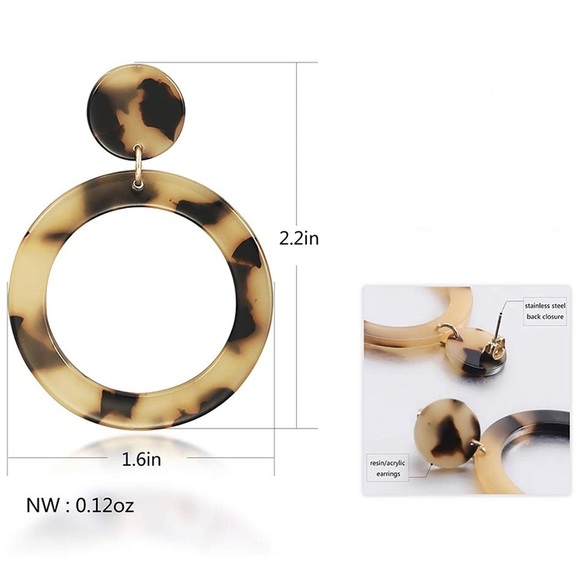 Tortoise Shell Acrylic Hoop Earrings - Picture 5 of 5